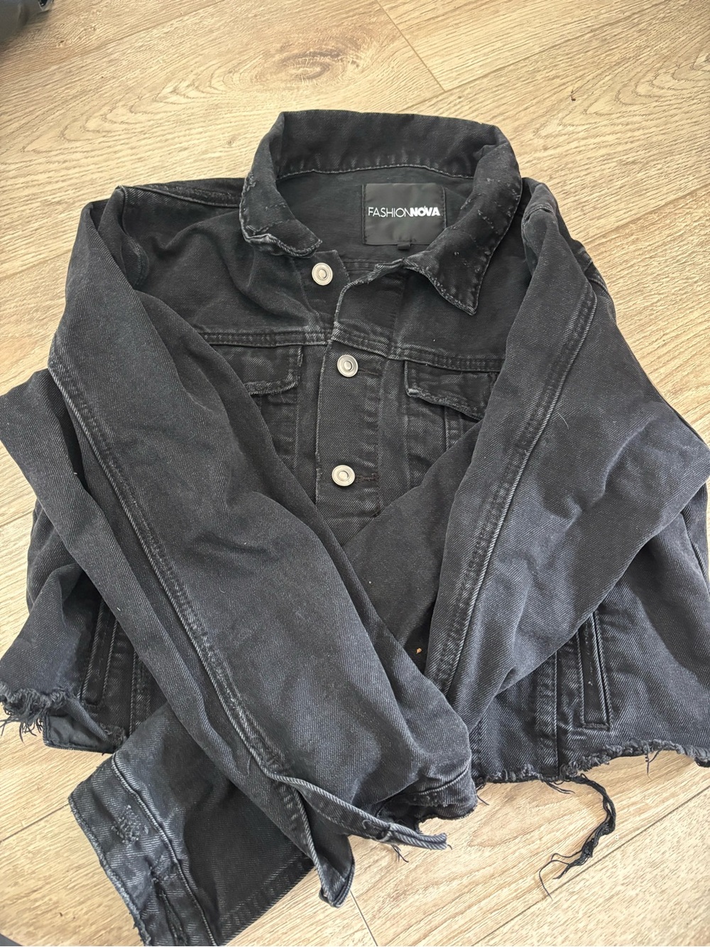 Fashion Nova Black Distressed Denim Jacket